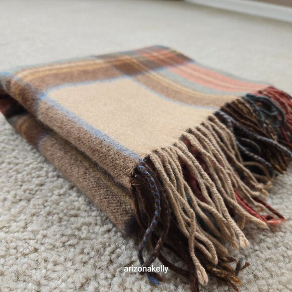NWOT Antique Stewart Tartan Wool Scarf Oversized with Fringe - Picture 12 of 12